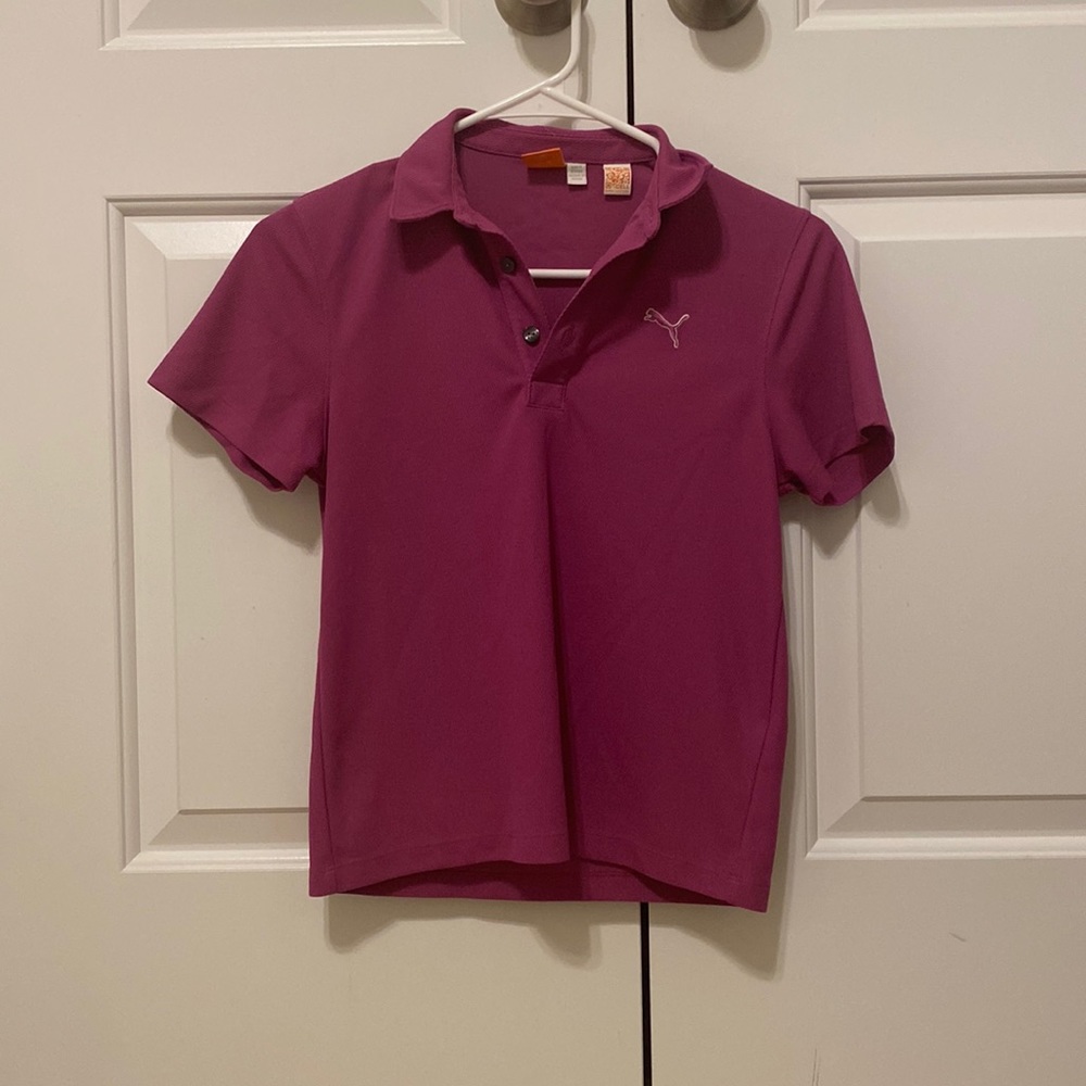 Girls Magenta Puma Short Sleeve Golf Top, Size S